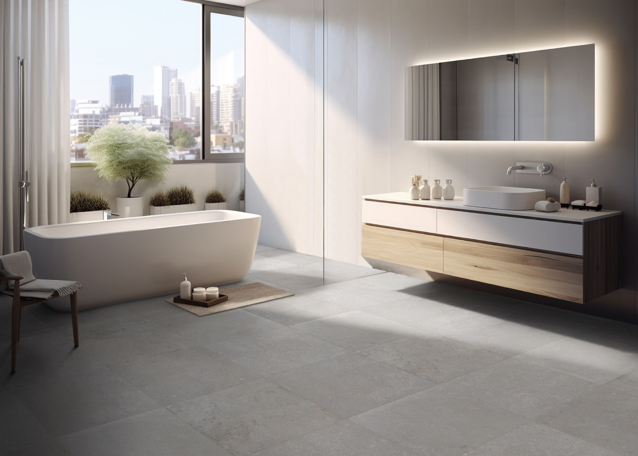 Gresie rectificata tip ciment, Amalfi Gris 59.6x59.6 cm, gri, finisaj mat [4]