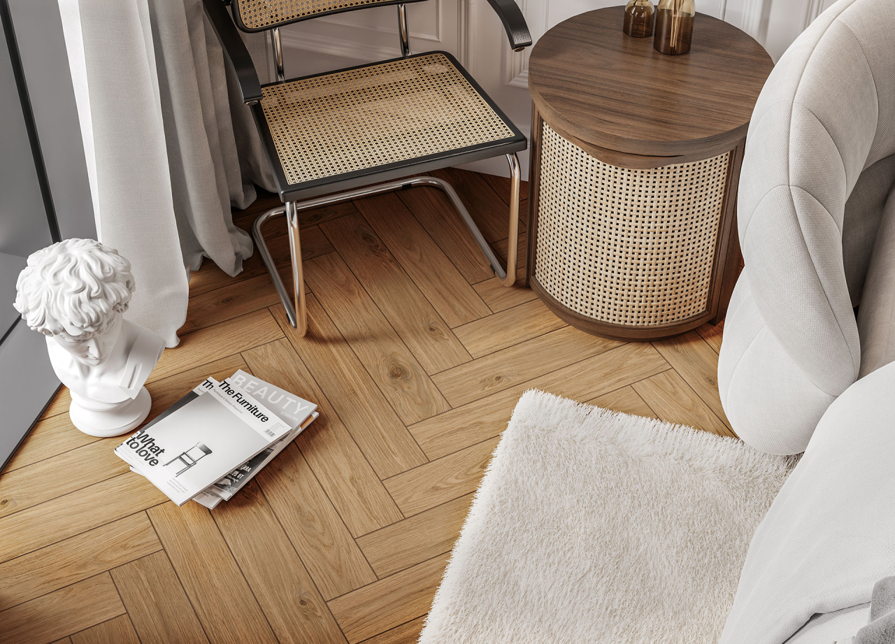 Gresie tip lemn, Mossa Beige, 11x60 cm, maro, finisaj mat [2]