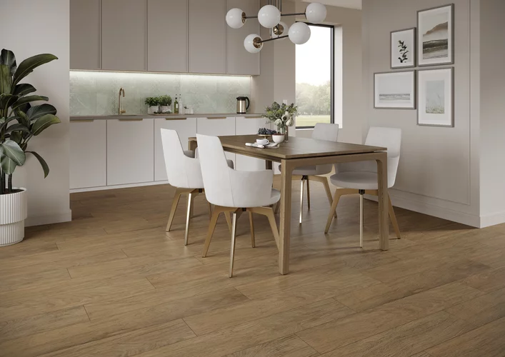 Gresie rectificata tip lemn Warmwood Honey 19.8 x 119.8, maro, finisaj mat [5]