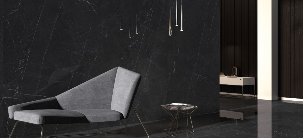 Gresie rectificata tip marmura Marquina Black Lucios 120X120cm, negru, finisaj lucios [2]