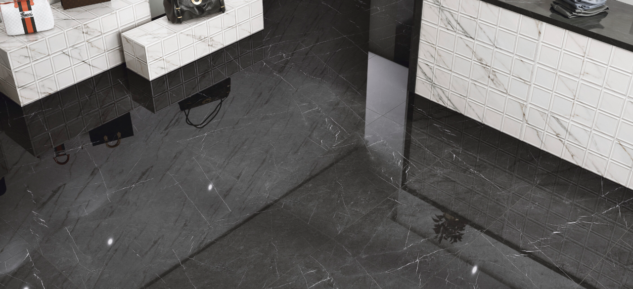 Gresie rectificata tip marmura Marquina Black Lucios 120X120cm, negru, finisaj lucios [3]