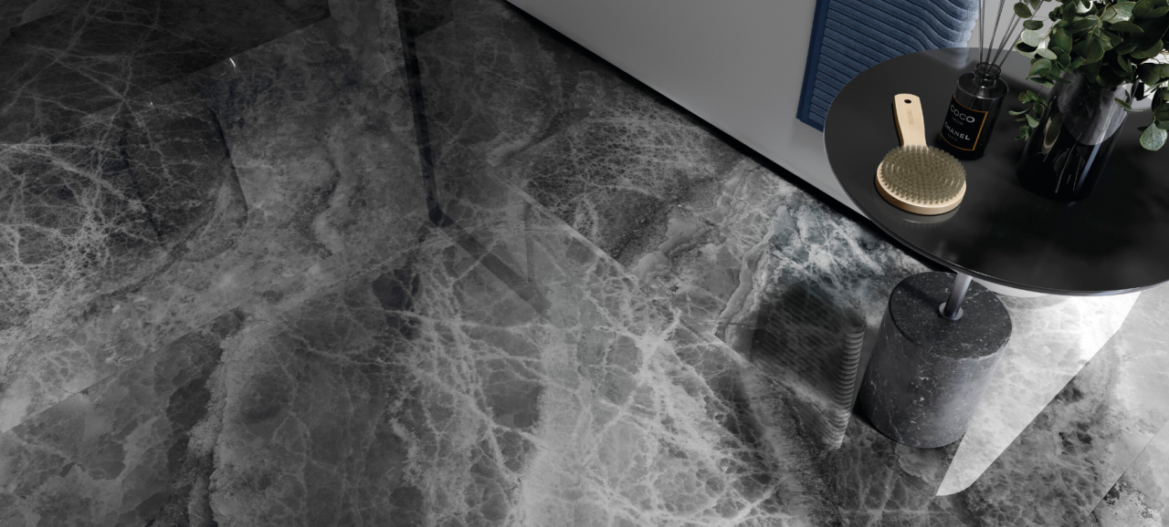 Gresie rectificata tip marmura Lixium Black Lucios 60X120cm, negru finisaj lucios [3]