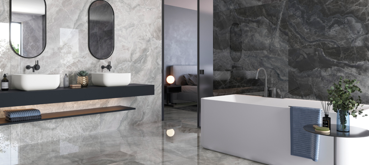 Gresie rectificata tip marmura Lixium Black Lucios 60X120cm, negru finisaj lucios [2]