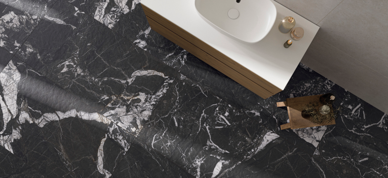 Gresie rectificata tip marmura Arvora Black 60X120cm, negru finisaj mat [3]