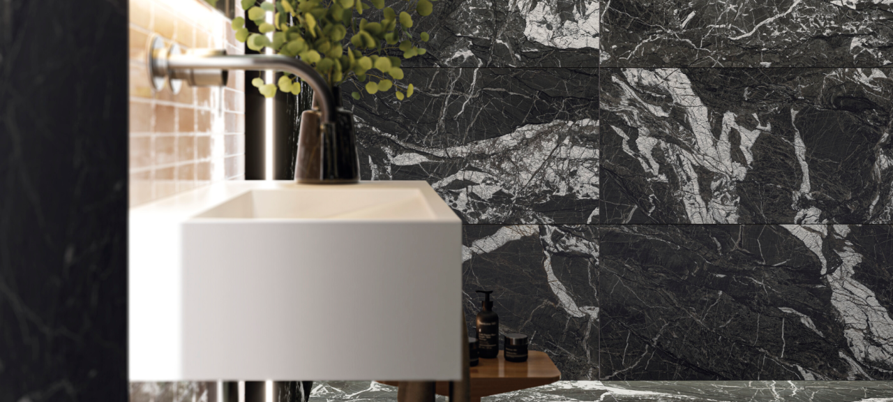 Gresie rectificata tip marmura Arvora Black 60X120cm, negru finisaj mat [4]