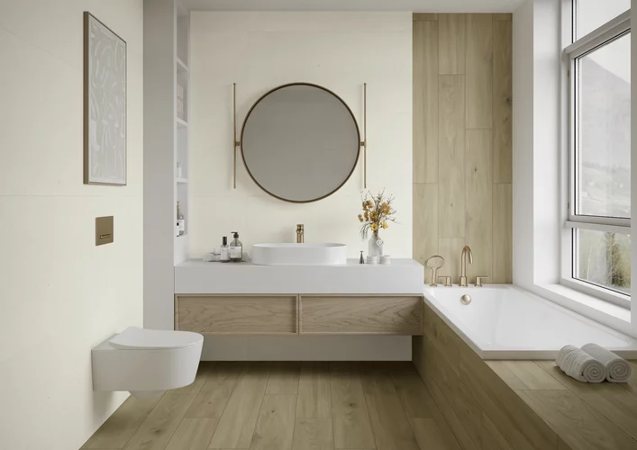 Gresie rectificata tip lemn Prettywood Crema 19.8 x 119.8, bej, finisaj mat [5]