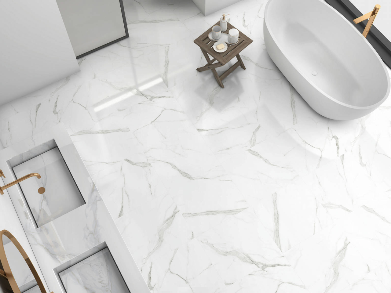 Gresie rectificata tip marmura, Livorno Gris 59.6x59.6 cm, alb, finisaj lucios [5]