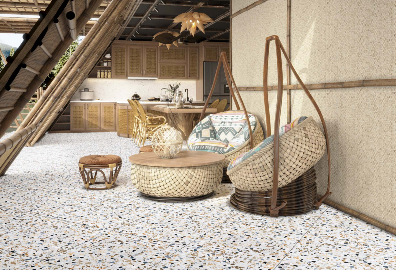 Gresie tip ciment, Terrazzo Veneto Blue 6542, 60x60 cm, rectificata, albastru, mix, finisaj mat [6]