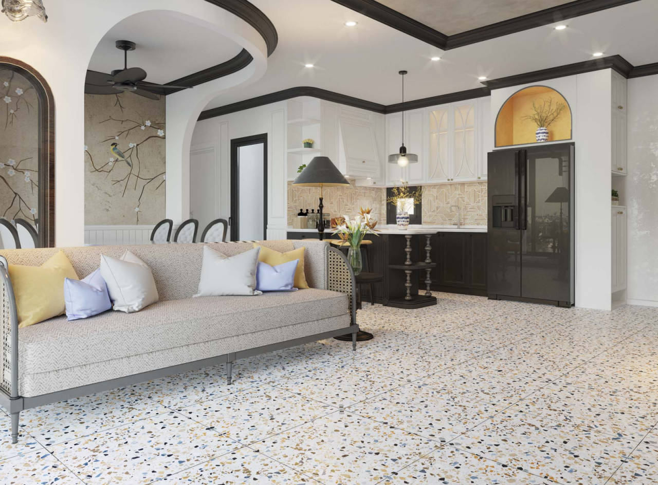 Gresie tip ciment, Terrazzo Veneto Blue 6542, 60x60 cm, rectificata, albastru, mix, finisaj mat [5]