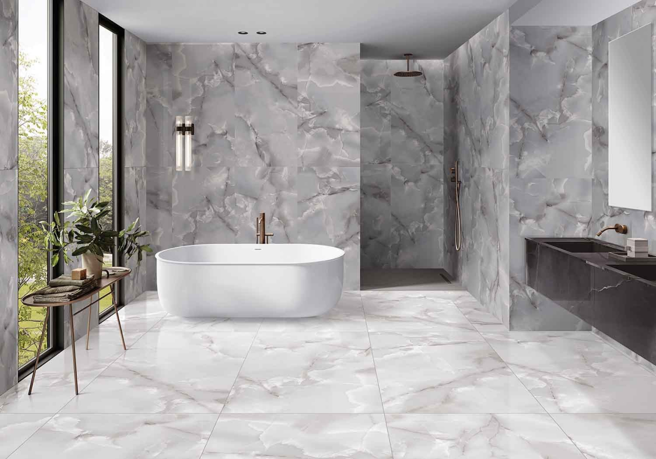 Gresie tip marmura, Aden Light Grey ADE1 60x120 cm, rectificata, portelanata, alb, gri, finisaj lucios [2]