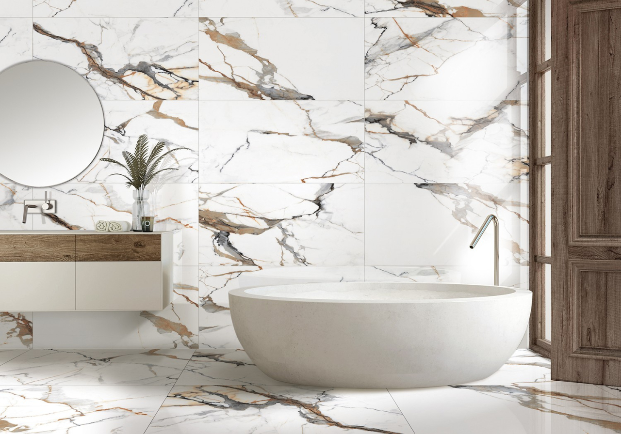 Gresie tip marmura, Himalaya Brown HIM1 60X120 cm, alb, maro, finisaj lucios [2]