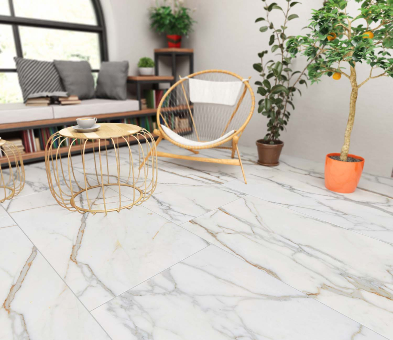 Gresie tip marmura, Orobianco White 6162, 60x60 cm, rectificata, alb, maro, finisaj mat [4]