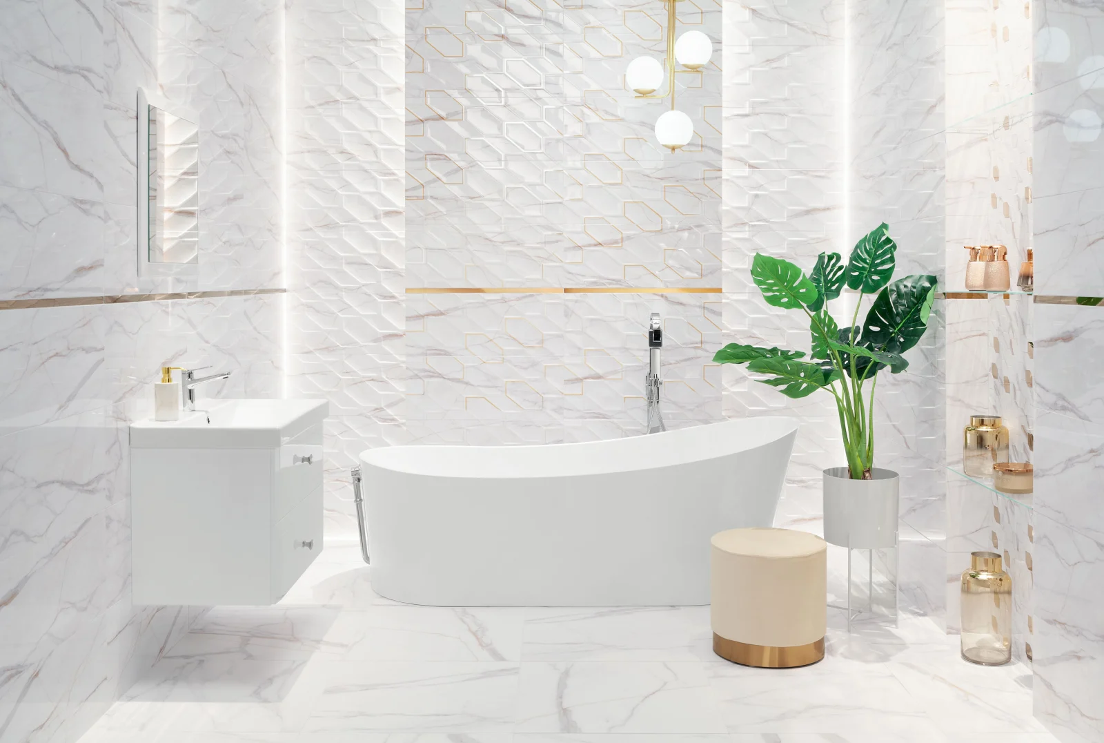 Gresie tip marmura Dorado Stone Satinat 59.8x59.8, alb, finisaj mat [3]