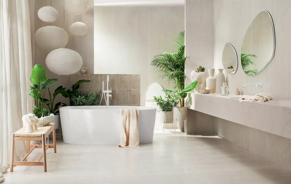 Gresie tip travertine Holiday Travertine Satinat 119.8x119.8, bej, finisaj mat [3]