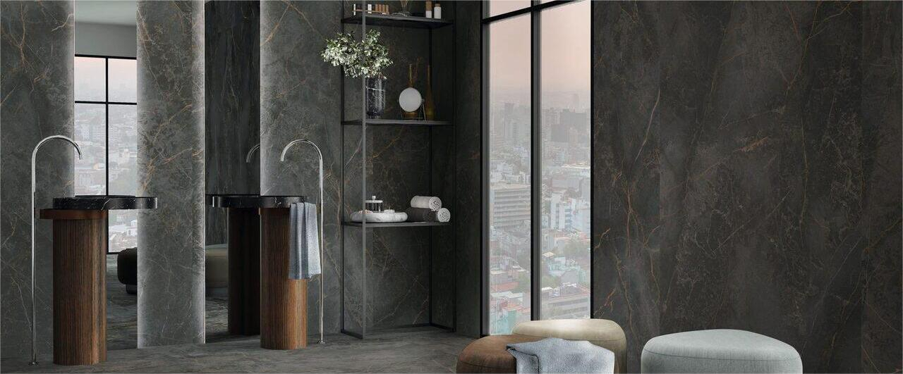 Lastra - Gresie portelanata XXL rectificata tip marmura Manhattan Dark Natural, 120x260 cm, gri, finisaj mat [2]