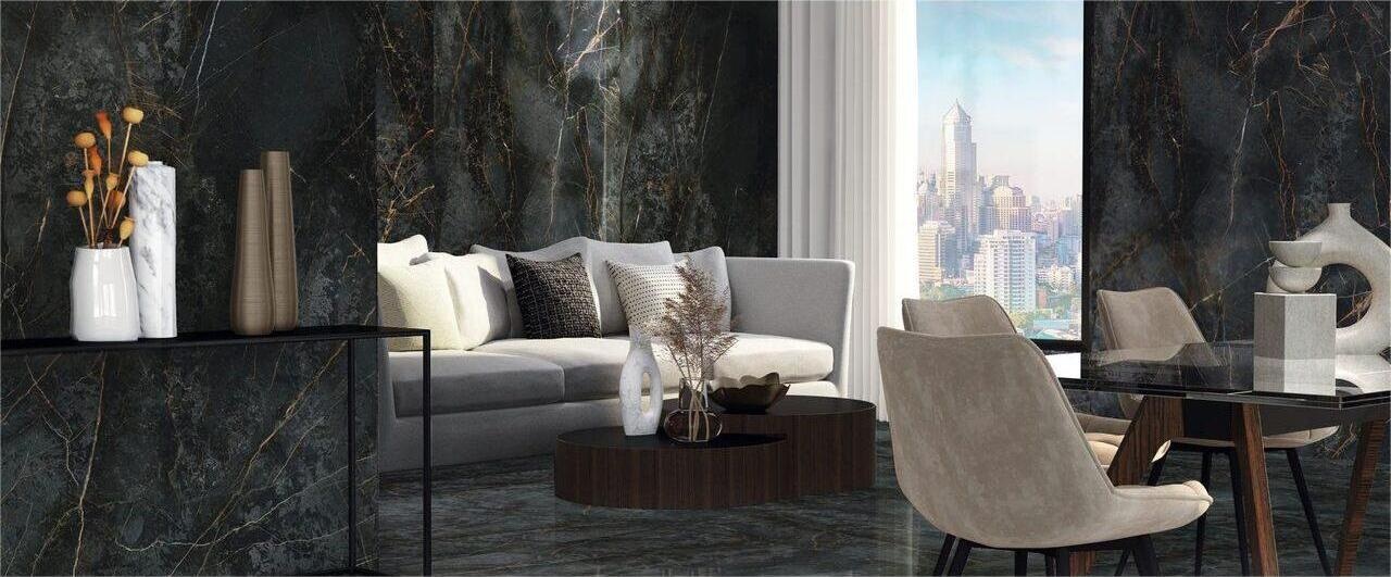 Lastra - Gresie portelanata XXL rectificata tip marmura Manhattan Midnight, 120x260 cm, negru, finisaj lucios [2]