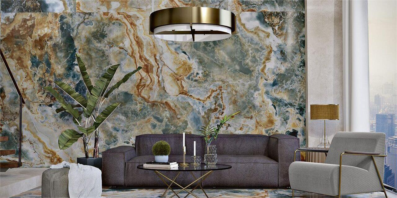 Lastra - Gresie portelanata XXL rectificata tip marmura Reef, 120x260 cm, albastru, galben, finisaj lucios [2]