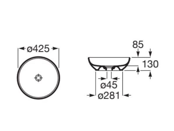 Lavoar pe blat Fineceramic, 425 mm, A32787M080, negru, mat [2]