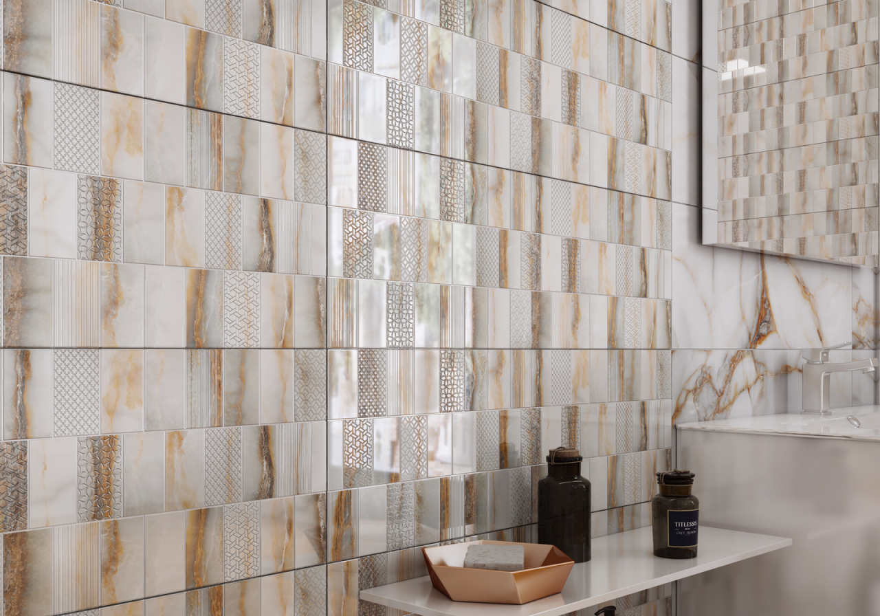 Piesa decorativa rectificata tip marmura, Goldie Mix White 4994, 24.4x74.4 cm, alb, finisaj lucios [2]