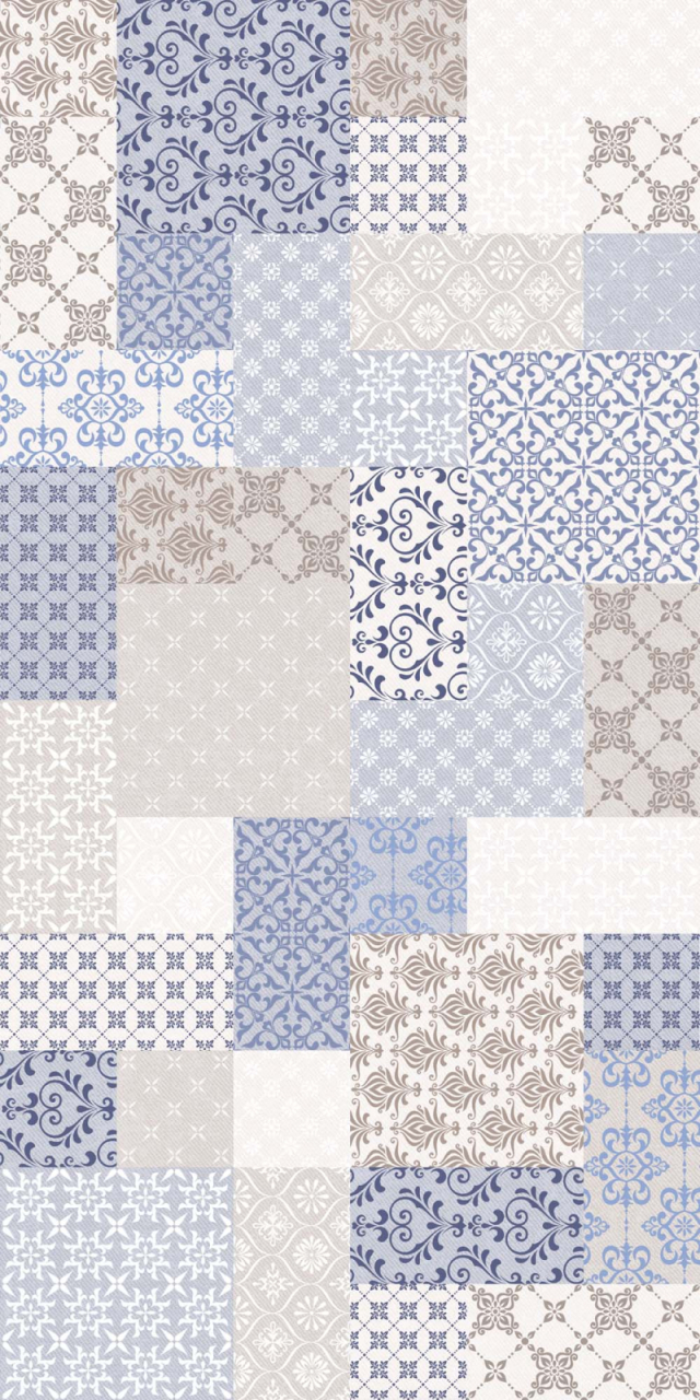 Piesa decorativa rectificata tip textil , Tessuto Patchwork Cream 4878, 30X60 cm, crem, albastru [2]