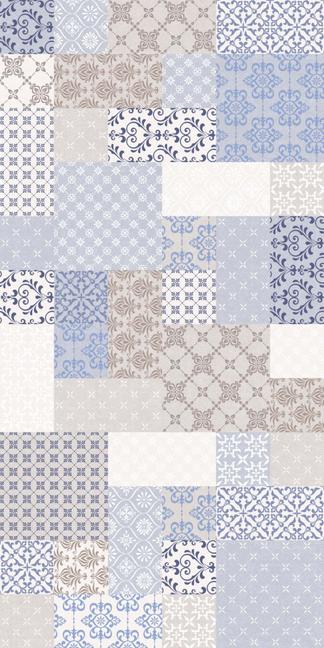 Piesa decorativa rectificata tip textil , Tessuto Patchwork Cream 4878, 30X60 cm, crem, albastru [3]