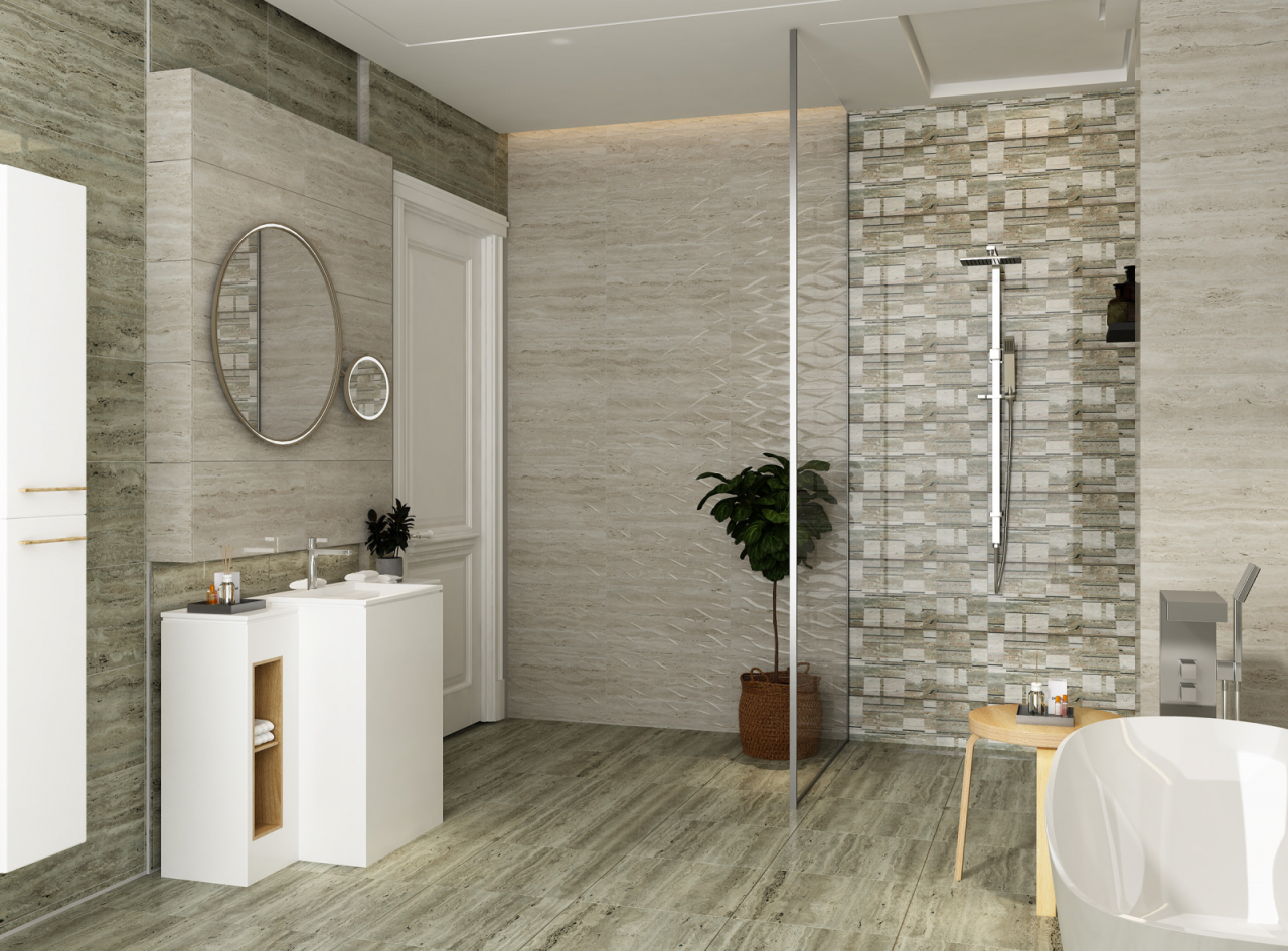 Piesa decorativa rectificata, Trevi Geometric Grey 4963, 30X60 cm, gri [3]