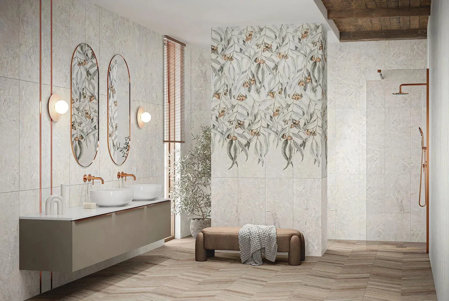 Piesa decorativa Taonga Leaves B Str, 89.8x65.8, bej, finisaj mat [2]