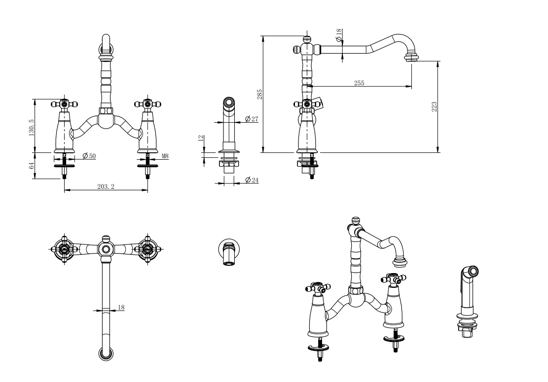 Baterie stativa spalator cu pipa extractibila LACRIMA, FD1-LRA-8-11, crom [2]