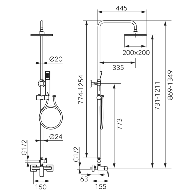 Sistem de duș cu baterie perete dus, Vitto Black VerdeLine, negru, NP81-BVI7UVL-BL [2]