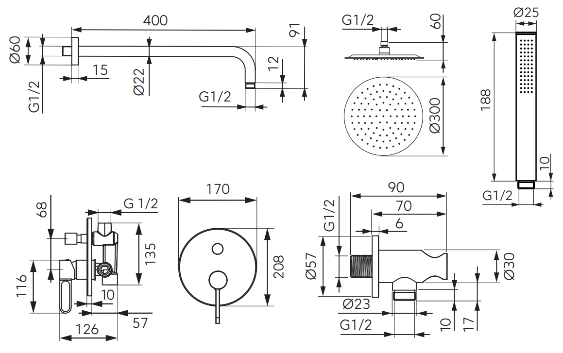 Sistem dus 6 in 1, ZAFFIRO, FD1-ZFR-7PSET1-55, auriu [2]