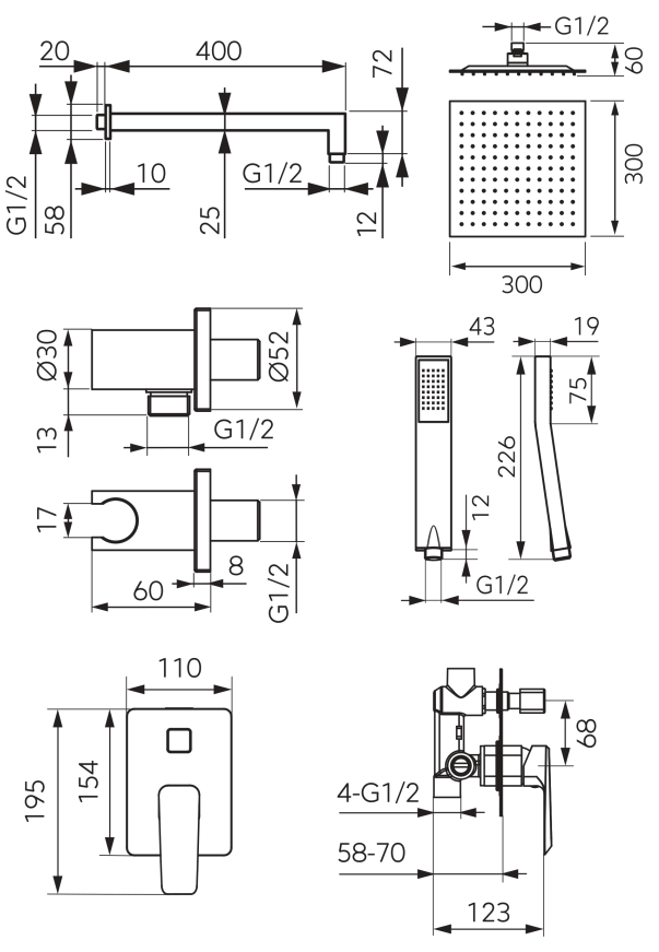 Sistem dus incastrat 6 in 1, BRINA, FD1-BRN-7PSET1-11, crom [2]