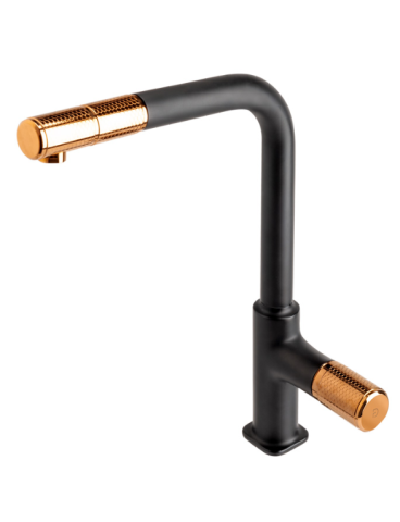 Baterii bucatarie - Baterie stativa spalator cu pipa extractibila ARDESIA, FD1-ARD-8-25, negru-roz auriu