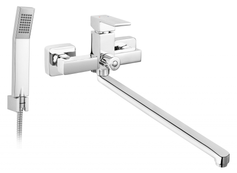 Sanitare - Baterie perete cada dus Zicco cu pipa mobila, 35 cm si set de dus inclus, crom BZI55A