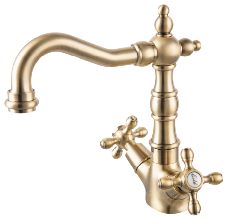 Sanitare - Baterie stativa spalator cu pipa tip lebada, LACRIMA, FD1-LRA-4-66, auriu periat