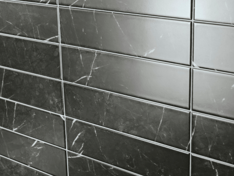 Brick & More - Faianta portelanata Marquina Brillo, 7.5x30 cm, negru, finisaj lucios