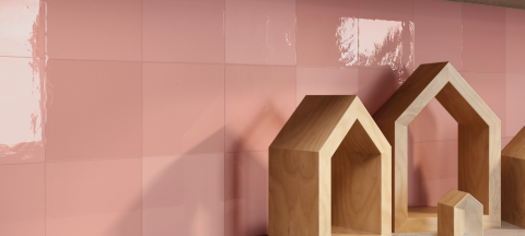 Brick & More - Faianta portelanata texturata, Switch Coral Brillo 13x13, roz, finisaj lucios