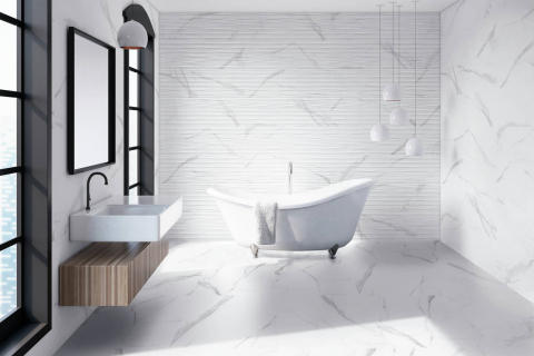 Faianta rectificata tip marmura, Tebas Decor Sea Gris 30x90 cm, alb, finisaj mat [3]