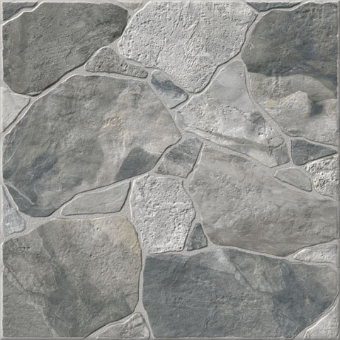 Gresie exterior - Gresie portelanata tip piatra, Riverstone Grey 3621, 45x45 cm, gri, finisaj mat