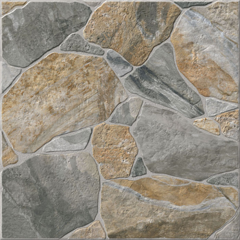 Gresie exterior - Gresie portelanata tip piatra, Riverstone Mix 3623, 45x45 cm, bej, maro, finisaj mat