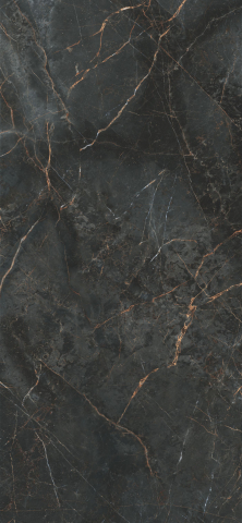 Gresie XXL - Lastre - Lastra - Gresie portelanata XXL rectificata tip marmura Manhattan Midnight, 120x260 cm, negru, finisaj lucios