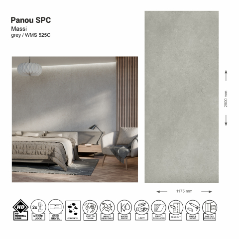Panouri SPC - Panou de perete SPC Massi Raw Concrete Grey WMS 525C, 117.5x280 cm, gri