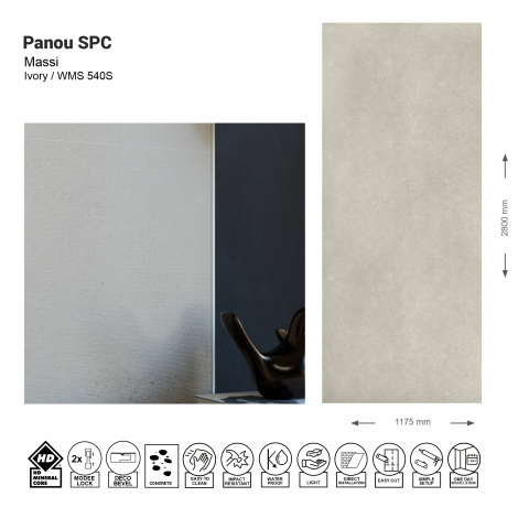 Panouri SPC - Panou de perete SPC Massi Raw Concrete Ivory WM 540, 117.5x280 cm, bej