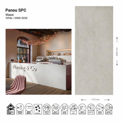 Panouri SPC - Panou de perete SPC Massi Raw Concrete White Structurat WMS 503S, 117.5x280 cm, gri-bej
