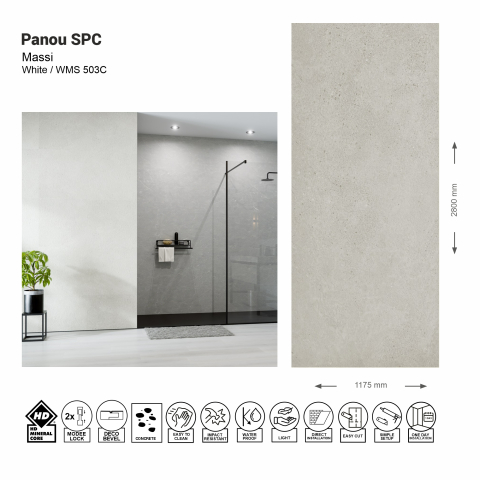 Panouri SPC - Panou de perete SPC Massi Raw Concrete White WMS 503C, 117.5x280 cm, gri-bej