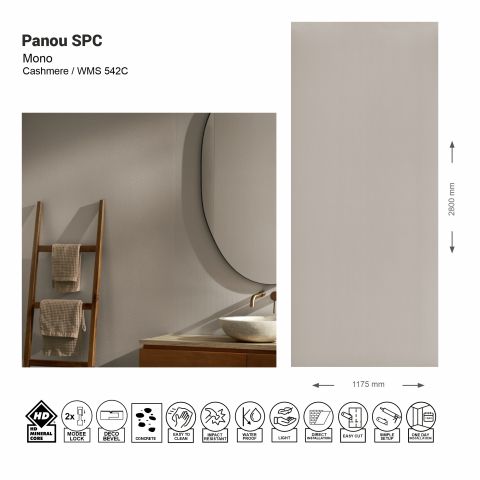 Panouri SPC - Panou de perete SPC Mono Pure Structure Cashmire WMS 542C, 117.5x280 cm, bej