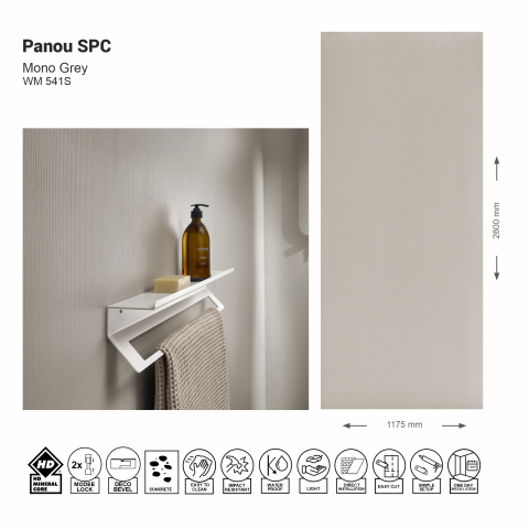 Panouri SPC - Panou de perete SPC Mono Pure Structure Grey Liniar WMS 541S, 117.5x280 cm, gri