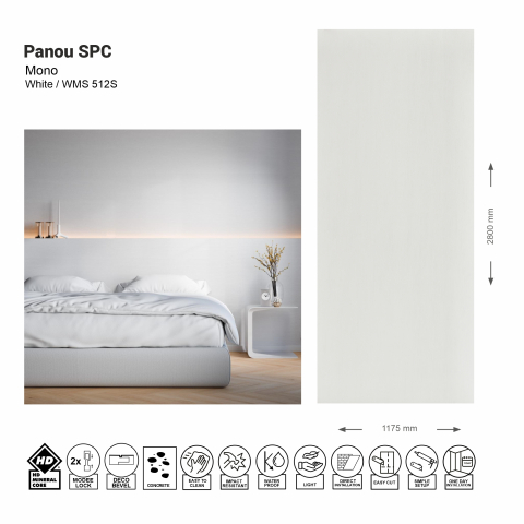 Panouri SPC - Panou de perete SPC Mono Pure Structure White Liniar WMS 512S, 117.5x280 cm, alb
