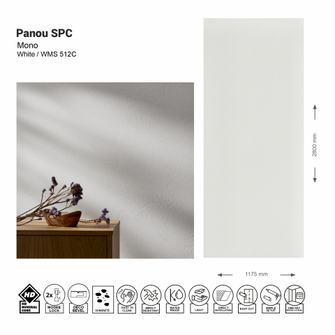 Panouri SPC - Panou de perete SPC Mono Pure Structure White WMS 512C, 117.5x280 cm, alb