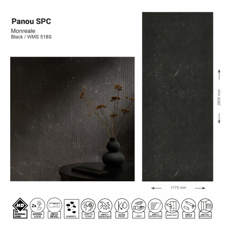 Panouri SPC - Panou de perete SPC Monreale Stone Essence Black Structurat WMS 518S, 117.5x280 cm, negru