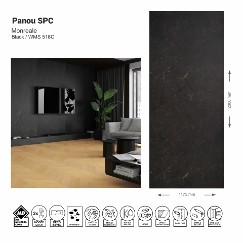 Panouri SPC - Panou de perete SPC Monreale Stone Essence Black WMS 518C, 117.5x280 cm, negru